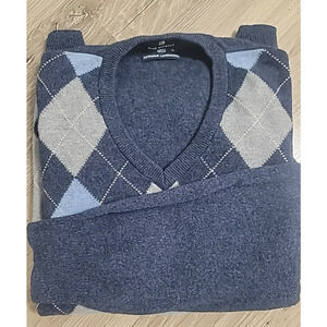 Men's Wool Sweater XL Marks & Spencer Blue Harbour  Navy Argyle Lambswool Jumper
